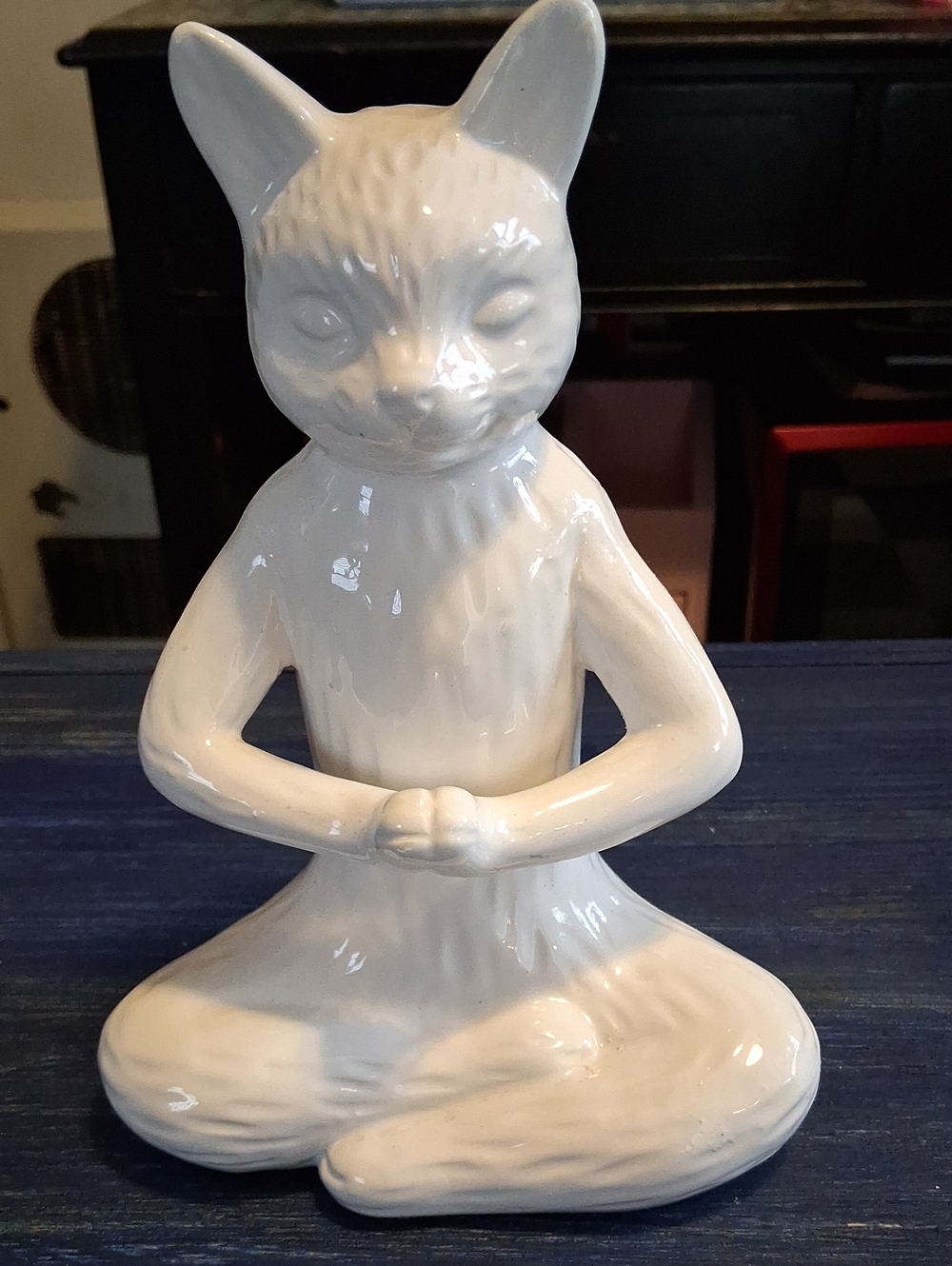 Zen Cat White Ceramic Cat Figurine Yoga Pose